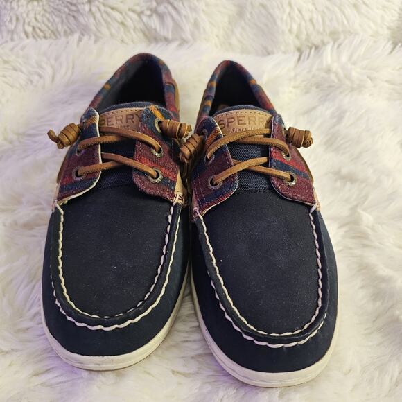 Sperry Top Sider Boat Shoes Leather Multicolor Plaid Slip On Women 7M Fisherman - Picture 2 of 8